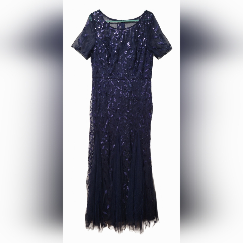 Ever Pretty Jaden Navy Blue Sequin Formal Evening Short Sleeve Mermaid Dress